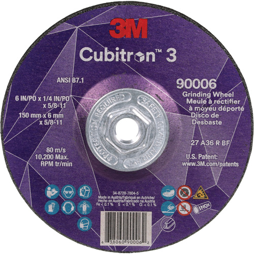 Cubitron 3 meule a moyeu d&eacute;port&eacute;, 6" x 0,25", Arbre 5/8"-11, C&eacute;ramique, Type T27 Superchem Industries