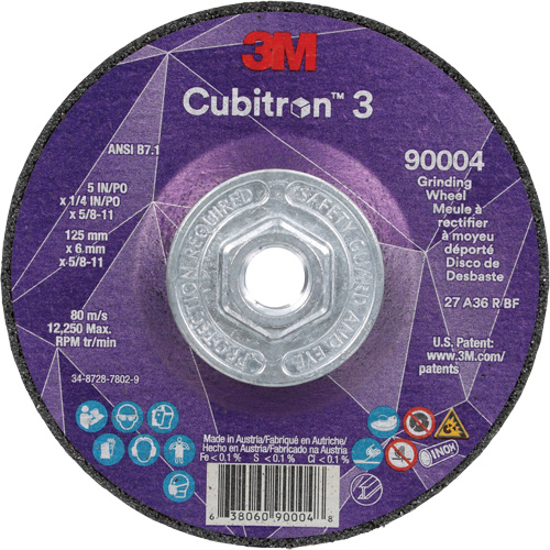 Cubitron 3 meule a moyeu d&eacute;port&eacute;, 5" x 0,25", Arbre 5/8"-11, C&eacute;ramique, Type T27 Superchem Industries