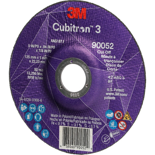 Meule &agrave; tronçonner Cubitron 3, 5" x 0,04", Arbre de 7/8", Type 27, C&eacute;ramique, 60 Tr/min Superchem Industries