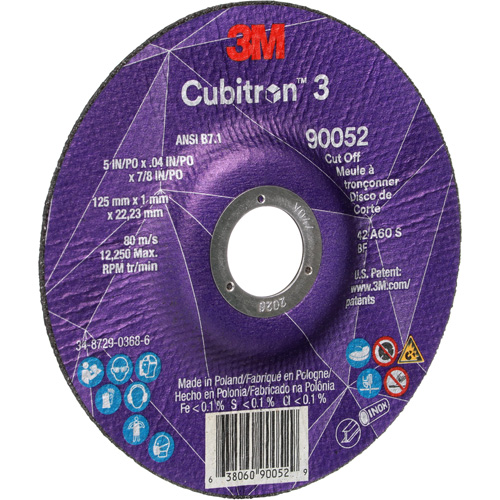 Meule &agrave; tronçonner Cubitron 3, 5" x 0,04", Arbre de 7/8", Type 27, C&eacute;ramique, 60 Tr/min Superchem Industries