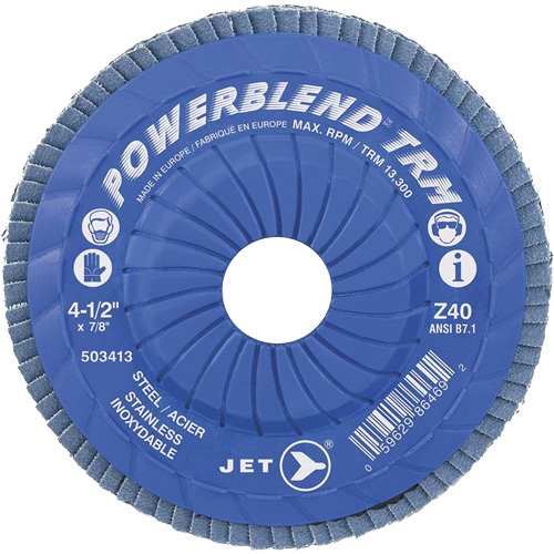 Powerblend TRM Trimmable Flap Disc, 4-1/2" x 7/8", Type 29, Z40 Grit, Zirconium Superchem Industries