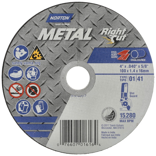 Metal RightCut Right Angle Cut-Off Wheel, 4-1/2" x 0.04", 7/8" Arbor, Type 01/41, Aluminum Oxide, 13580 RPM Superchem Industries