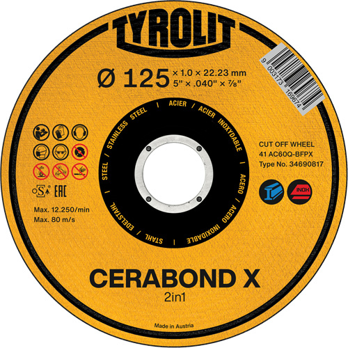 Meule &agrave; tronçonner Cerabond X, 5" x 0,04", Arbre de 7/8", C&eacute;ramique Superchem Industries