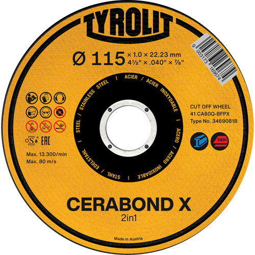 CA60Q-BFPX CERABOND X Cut-Off Wheel, 4-1/2" x 0.039", 7/8" Arbor, Type 1 Superchem Industries