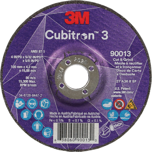 Cubitron 3 Cut & Grind Wheel, 4" x 39/250", 5/8" Arbor, Type 27, 36 Grit, Ceramic Superchem Industries