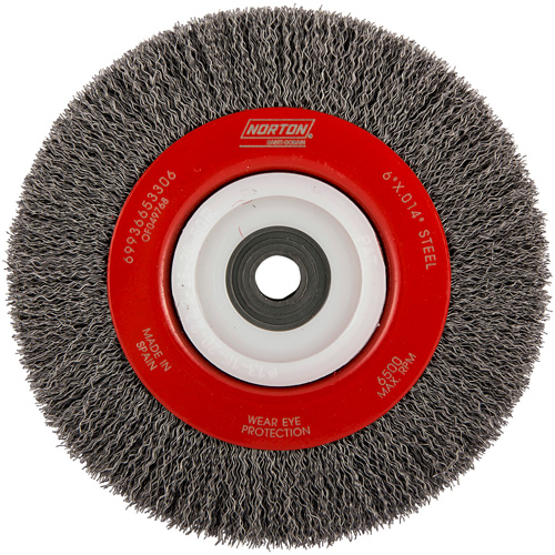 Roue d'&eacute;tabli sertie, 6" dia., Fils 0,014", Arbre 1/2"-2 Superchem Industries
