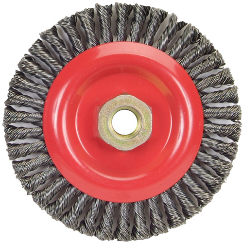 Brosse &agrave; fils nou&eacute;s pour cordons de soudure pour meuleuse angulaire, Dia. 5", Fils 0,02", Arbre 5/8"-11, Acier Superchem Industries