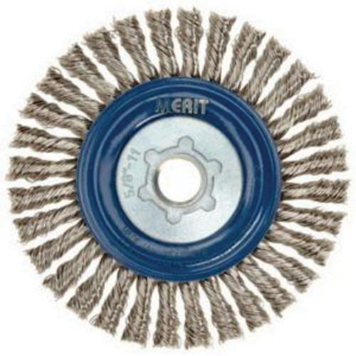Brosse &agrave; fils nou&eacute;s pour cordons de soudure pour meuleuse angulaire, Dia. 5", Fils 0,02", Arbre 5/8"-11, Acier inoxydable Superchem Industries