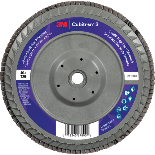 Disque &agrave; lamelles conique 1169F Cubitron 3 &agrave; changement rapide, 7" x 5/8"-11, Type T29, Grain 40+, C&eacute;ramique Superchem Industries