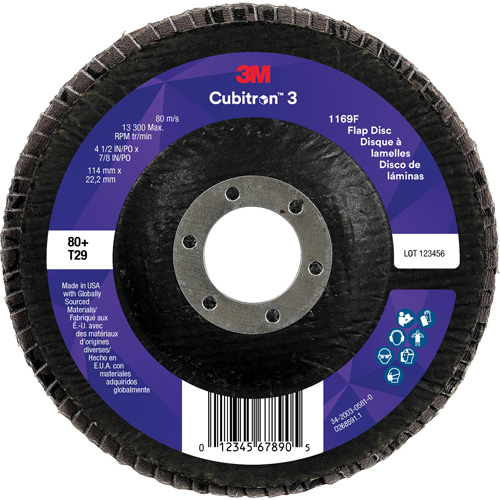 Cubitron 3 Conical  Flap Disc 1169F, 4-1/2" x 7/8", Type T29, 80+ Grit, Ceramic Superchem Industries