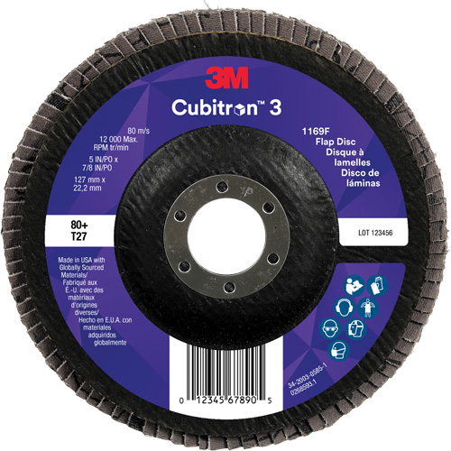 Disque &agrave; lamelles plate 1169F Cubitron 3, 5" x 7/8", Type T27, Grain 80+, C&eacute;ramique Superchem Industries