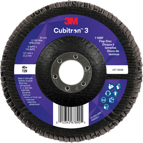 Cubitron 3 Conical  Flap Disc 1169F, 5" x 7/8", Type T29, 40+ Grit, Ceramic Superchem Industries