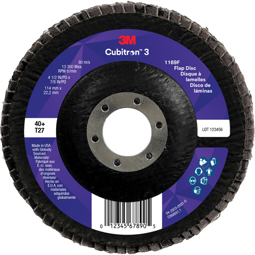 Cubitron 3 Flat Flap Disc 1169F, 4-1/2" x 7/8", Type T27, 40+ Grit, Ceramic Superchem Industries