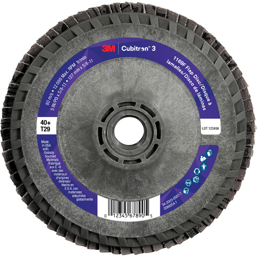 Cubitron 3 Conical  Flap Disc with Quick Change 1169F, 5" x 5/8"-11, Type T29, 40+ Grit, Ceramic Superchem Industries