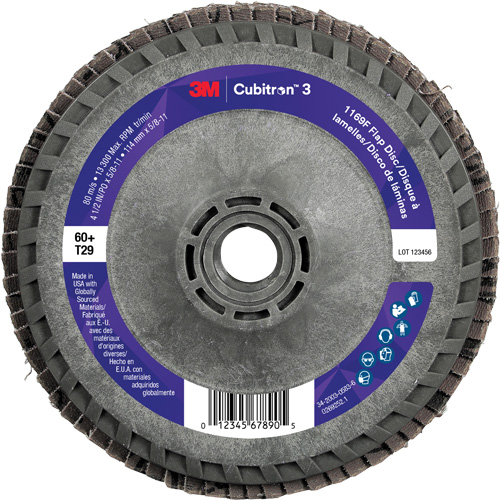 Disque &agrave; lamelles conique 1169F Cubitron 3 &agrave; changement rapide, 4-1/2" x 5/8"-11, Type T29, Grain 60+, C&eacute;ramique Superchem Industries