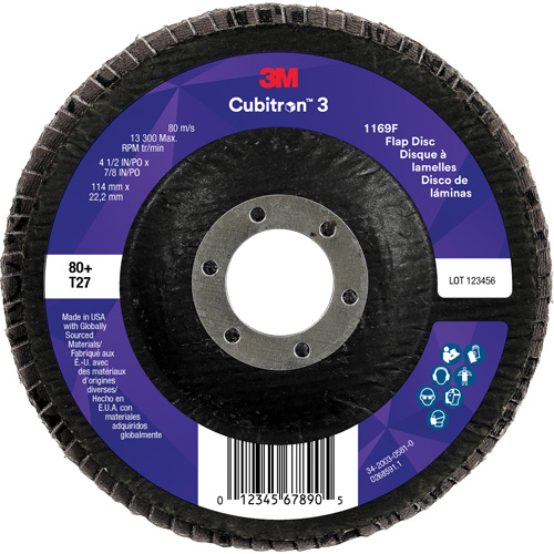 Disque &agrave; lamelles plate 1169F Cubitron 3, 4-1/2" x 7/8", Type T27, Grain 80+, C&eacute;ramique Superchem Industries
