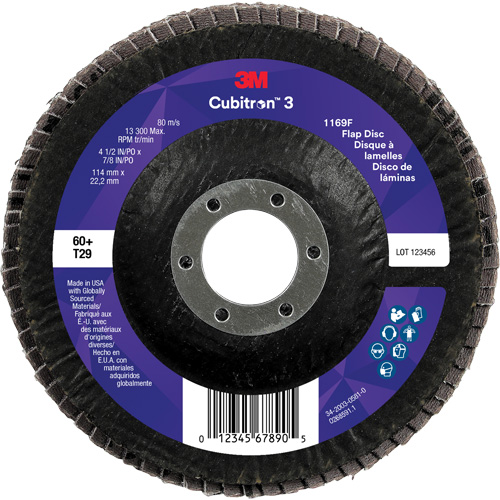 Cubitron 3 Conical  Flap Disc 1169F, 4-1/2" x 7/8", Type T29, 60+ Grit, Ceramic Superchem Industries