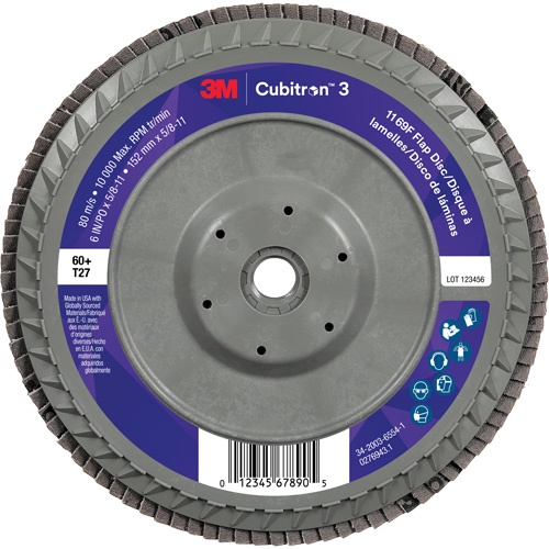 Disque &agrave; lamelles plate 1169F Cubitron 3 &agrave; changement rapide, 6" x 5/8"-11, Type T27, Grain 60+, C&eacute;ramique Superchem Industries