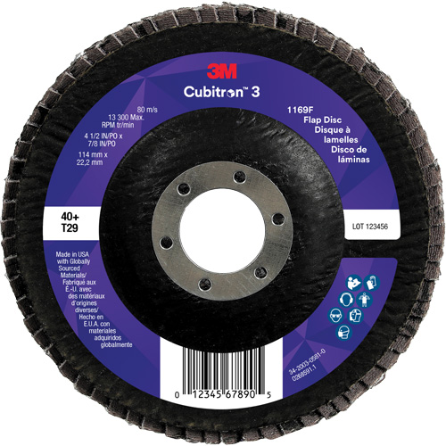 Cubitron 3 Conical  Flap Disc 1169F, 4-1/2" x 7/8", Type T29, 40+ Grit, Ceramic Superchem Industries