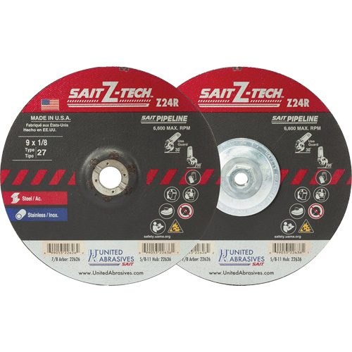 Sait Z-Tech Pipeline High Performance Wheel, 7" x 1/8", 5/8"-11 Arbor, Zirconium, Type 27 Superchem Industries