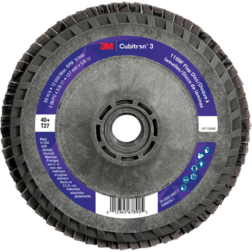 Cubitron 3 Flap Disc 1169F, 5" x 5/8"-11, Type T27, 40+ Grit, Ceramic Superchem Industries