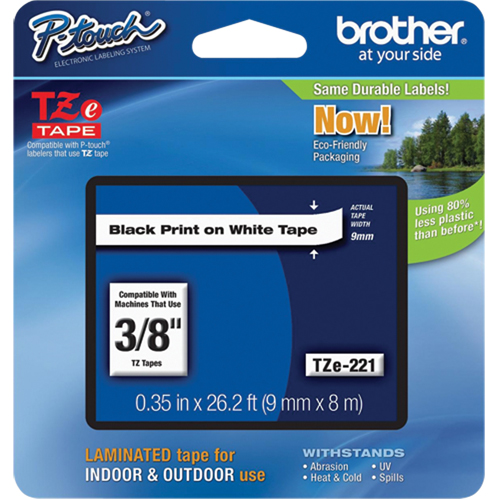 Tze Tape Cartridges, 9 mm x 314.96" or 8 m, Black on White Superchem Industries