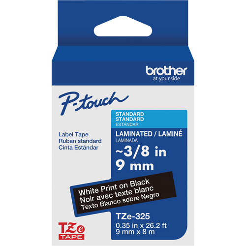 Syst&egrave;mes d'&eacute;tiquetage P-Touch, 9 mm x 314,96" ou 8 m, Blanc sur noir Superchem Industries