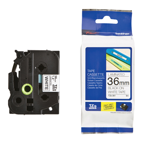 Tape Cartridge for P-touch&reg; Labeling System, 36 mm x 26-1/4', Black on White Superchem Industries