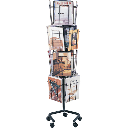 Literature Display Racks - Rotary Floor Displays, Rotating, 16 Slots, Wire Mesh, 15" W x 15" D x 60" H Superchem Industries