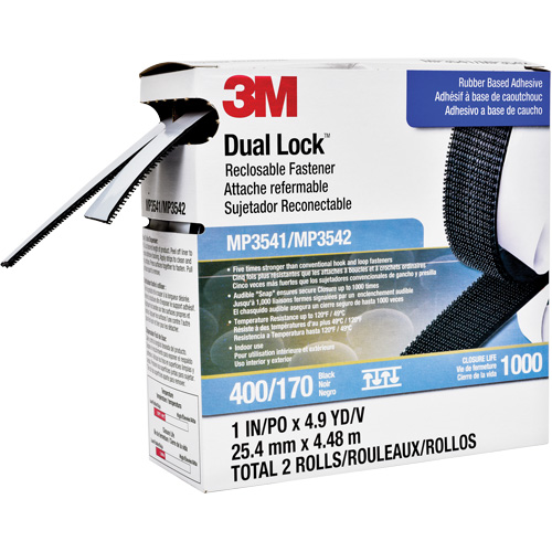 Dual Lock Reclosable Fastener, Self-Mating, 4.9 yds x 1", Adhesive, Black Superchem Industries