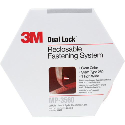 Dual Lock Reclosable Fastener, Self-Mating, 5 yds x 1", Adhesive, Clear Superchem Industries