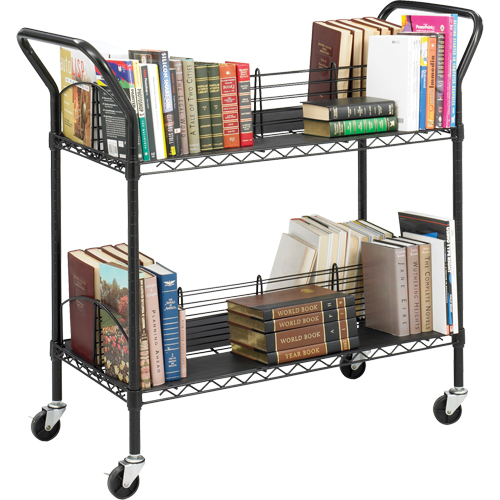 Double-Sided Wire Book Cart, 200 lbs. Capacity, Black, 18-3/4" D x 44" L x 39" H, Steel Superchem Industries