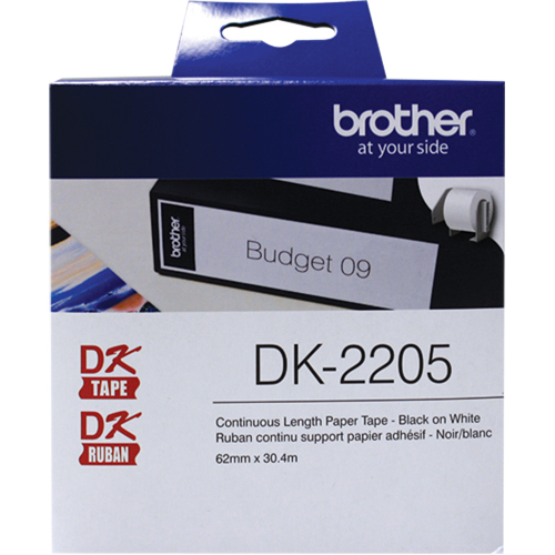 DK Series Continuous Length Label Tape, Paper, Black on White, 2-1/2" Width Superchem Industries