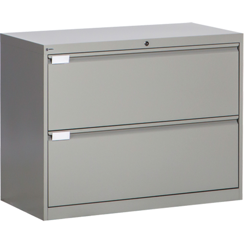 Lateral Filing Cabinet, Steel, 2 Drawers, 36" W x 18" D x 27-7/8" H, Grey Superchem Industries