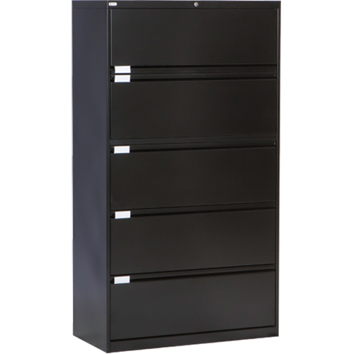 Lateral Filing Cabinet, Steel, 5 Drawers, 36" W x 18" D x 65-1/2" H, Black Superchem Industries