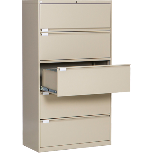Classeur lat&eacute;ral, Acier, 5 tiroirs, 36" la x 18" p x 65-1/2" h, Beige Superchem Industries