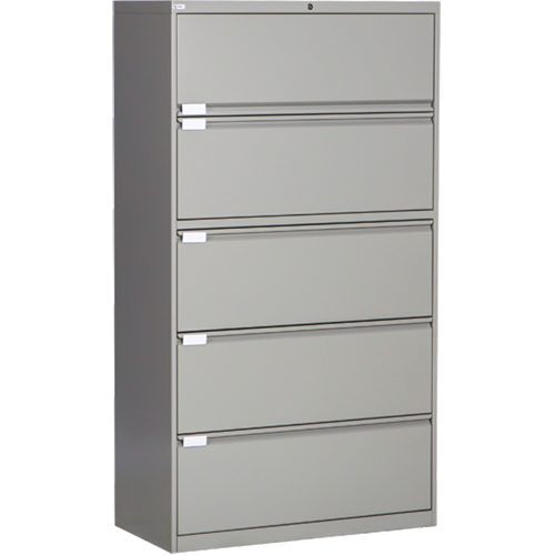 Lateral Filing Cabinet, Steel, 5 Drawers, 36" W x 18" D x 65-1/2" H, Grey Superchem Industries