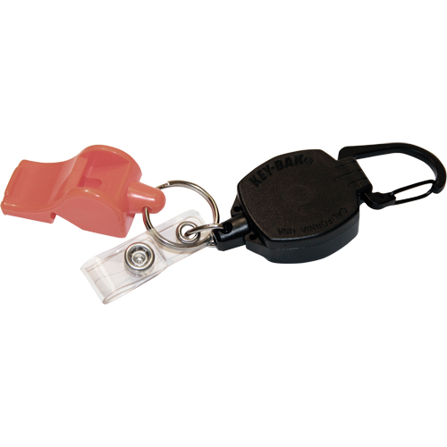 Self Retracting ID Badge and Key Reel with Whistle, Zinc Alloy Metal, 24" Cable, Carabiner Attachment Superchem Industries