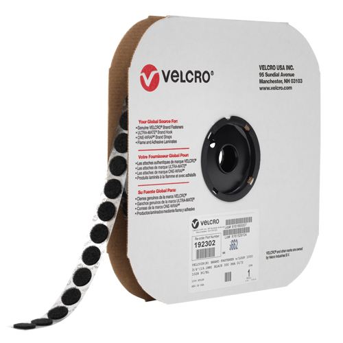 Velcoin&reg; Fastener, Hook, 3/4" Dia., Adhesive, Black Superchem Industries