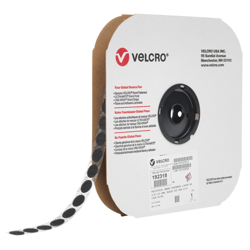 Velcoin&reg; Fastener, Loop, 3/4" Dia., Adhesive, Black Superchem Industries