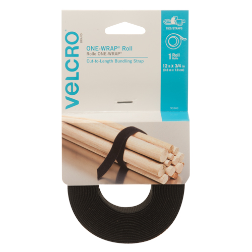 Ruban d'attaches One-Wrap, Boucle et crochet, 12' x 3/4", Auto-aggripant, Noir Superchem Industries