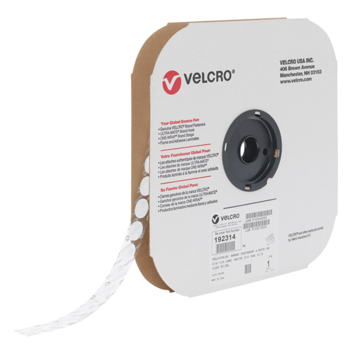 Attache Velcoin, Crochet, 3/4" dia., Adh&eacute;sif, Blanc Superchem Industries