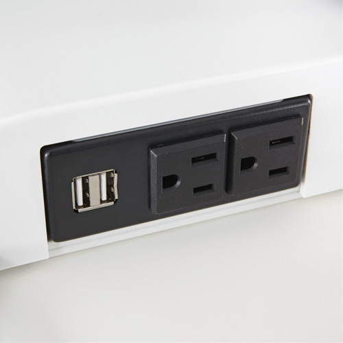 Soar Sit/Stand Electric Desk with Dual Monitor Arm, Desktop Unit, 37-1/4" H x 27-3/4" W x 22" D, White Superchem Industries