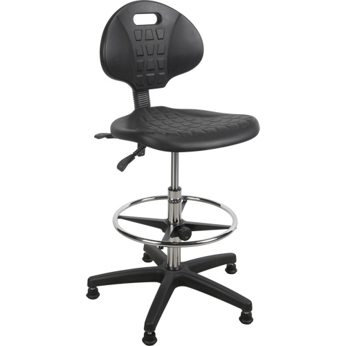 Tabouret robuste et ergonomique, Stationnaire, Ajustable, 39” - 48”, Polyur&eacute;thane Si&egrave;ge, Noir Superchem Industries