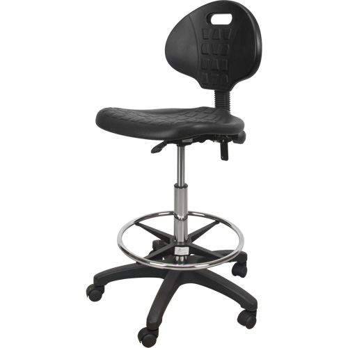 Heavy-Duty Ergonomic Stool, Mobile, Adjustable, 39" - 48", Polyurethane Seat, Black Superchem Industries