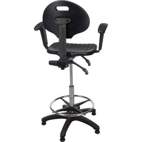 Heavy-Duty Ergonomic Stool with Adjustable Arm Rests, Stationary, Adjustable, 39" - 48", Polyurethane Seat, Black Superchem Industries