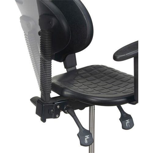 Heavy-Duty Ergonomic Stool with Adjustable Arm Rests, Stationary, Adjustable, 39" - 48", Polyurethane Seat, Black Superchem Industries