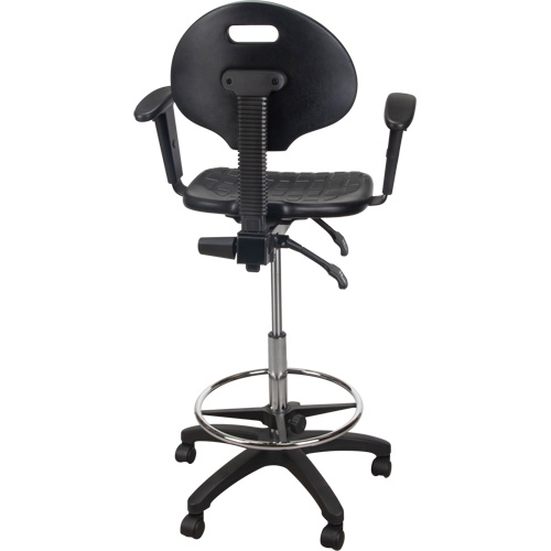 Heavy-Duty Ergonomic Stool with Adjustable Arm Rests & Nylon Stem Casters, Mobile, Adjustable, 39" - 48", Polyurethane Seat, Black Superchem Industries