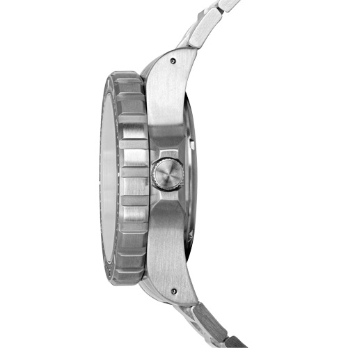 Tr&egrave;s grande montre automatique avec jour/date avec bracelet en acier inoxydable, Num&eacute;rique, &agrave; piles, 46 mm, Argent Superchem Industries