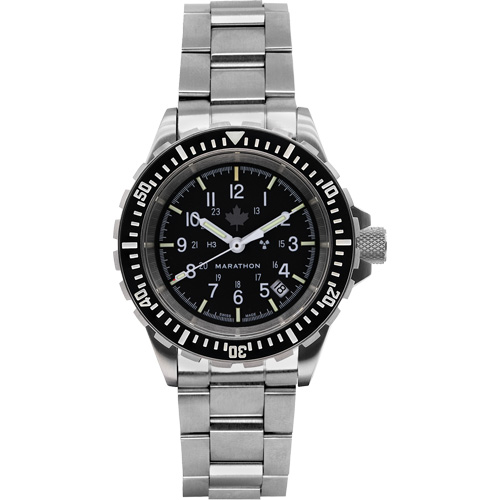 Grande montre automatique de plong&eacute;e avec feuille d'&eacute;rable gris et bracelet en acier inoxydable, Num&eacute;rique, &agrave; piles, 41 mm, Argent Superchem Industries